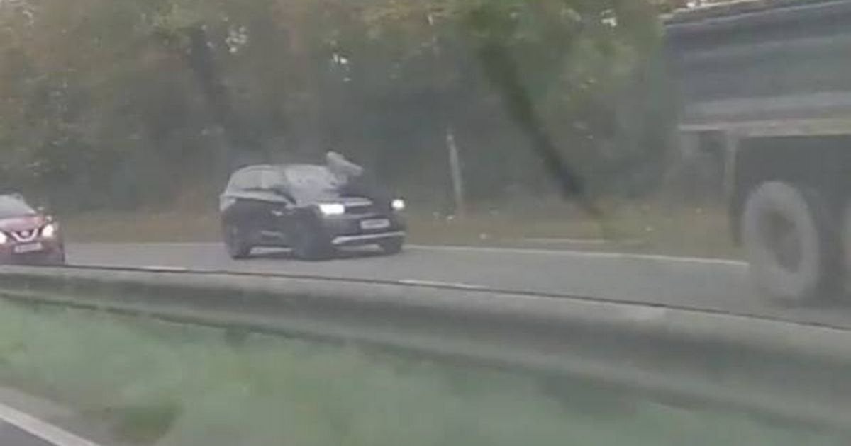 Man clings to front of car as it drives down busy Welsh dual carriageway