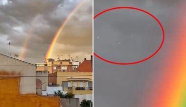 Eerie moment UFOs appear in sky above Spain next to double rainbow - before deadly flash floods hit