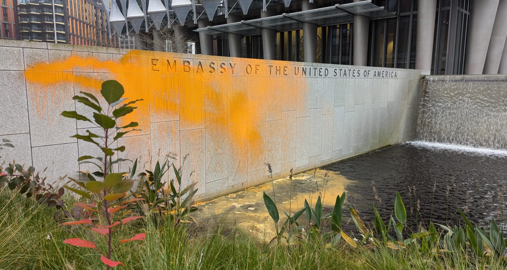 US Embassy was sprayed this morning