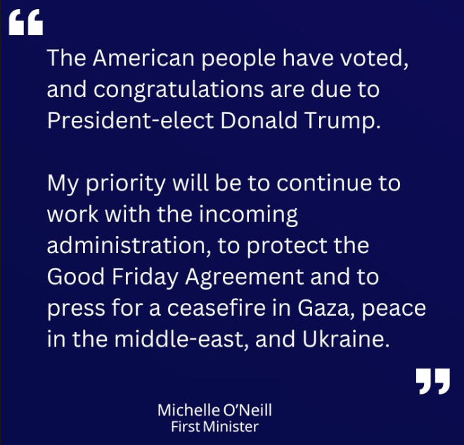 Michelle O'Neill congratulates Donald Trump