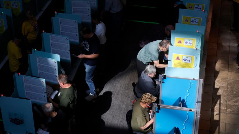 Early voting in Henderson, Nevada, on 19 October. Pic: AP