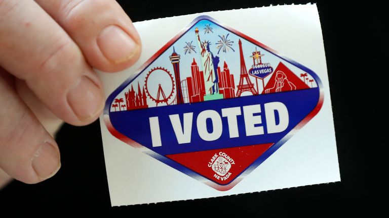 A sticker given to an early vote in Nevada. Pic: AP